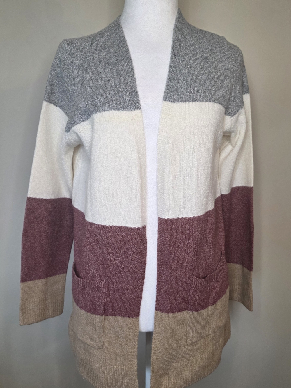 Market & Spruce Stitch Fix Color Block Open Front Cardigan Sweater Size M Pocket